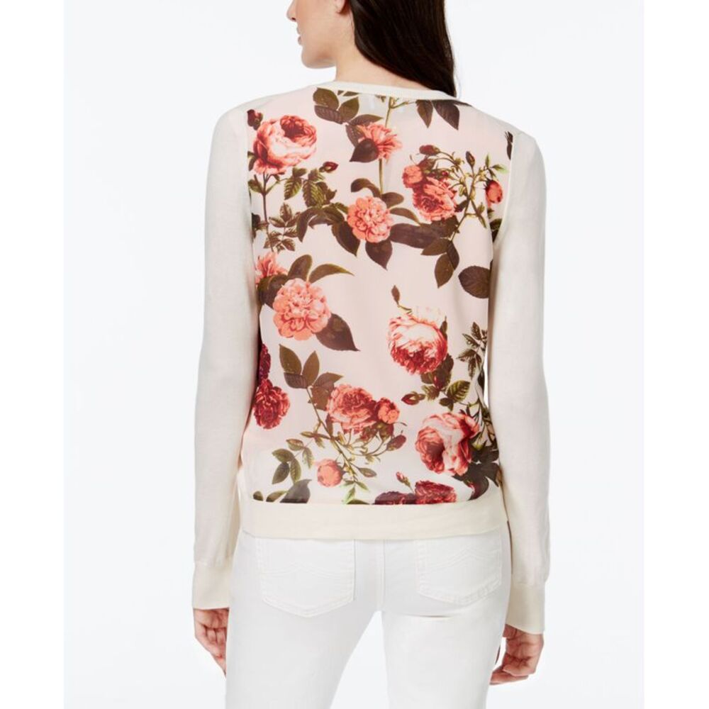 Cece By Cynthia Steffe Floral Chiffon-Back Cardigan